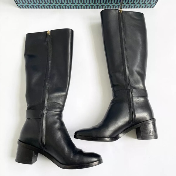 TORY BURCH Marsden Tall Riding Boots  Leather Block Heel Size 8 Round Toe - Picture 3 of 12